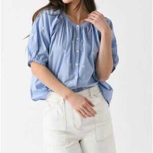 Velvet by Graham & Spencer Anthropologie Blue Embroidered Boho Cotton Blouse